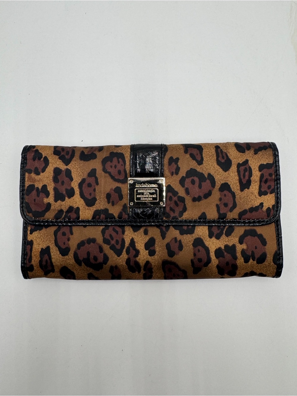Vintage Liz Claiborne Leopard Print Trifold Wallet Organizer Checkbook Clutch